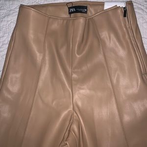 Zara Nude Leather Pants Size M